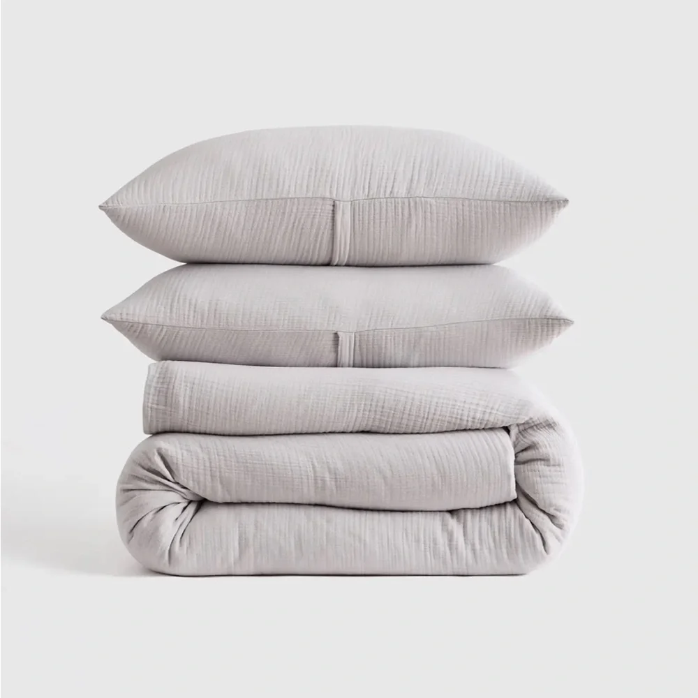 QUINCE NWOT Organic Airy Gauze Duvet Cover Set Full Queen Light Grey